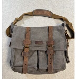 Kattee Canvas Leather Messenger Bag Laptop Briefcase Satchel Brown Gray Work